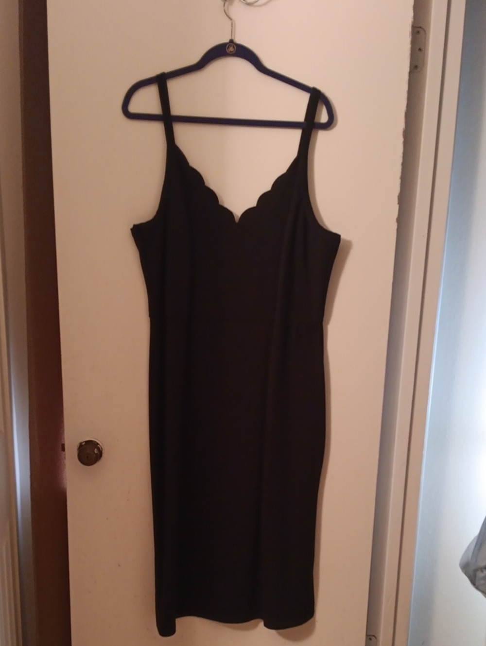 NWOT Scalloped V-Neck Black Midi Slip Dress